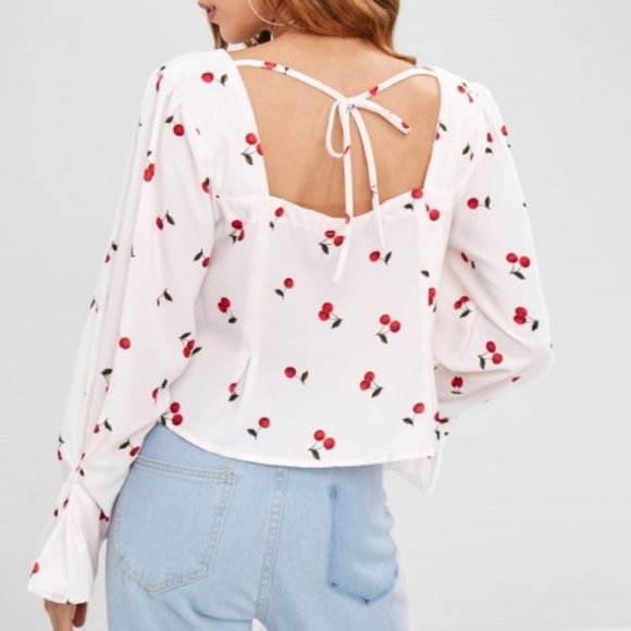 NWT Flare Sleeve Blouse with Cherry Print - Picture 2 of 4